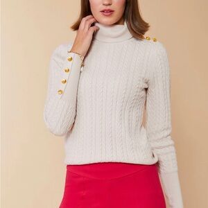 Spartina 449 Cream Cable Knit Turtleneck with Gold Buttons